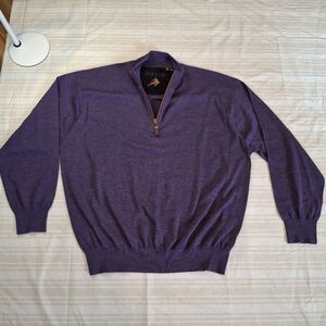 Orvis Sweater Mens 2XL XXL Purple Merino Wool Lightweight Quarter Zip Pullover